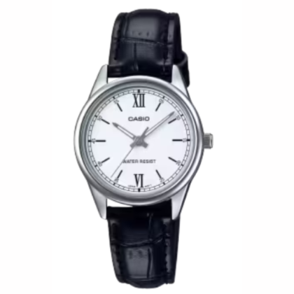 Casio LTP-V005L-7B2 Quartz White Dial Stainless Steel Case Black Leather Strap Women's Watch